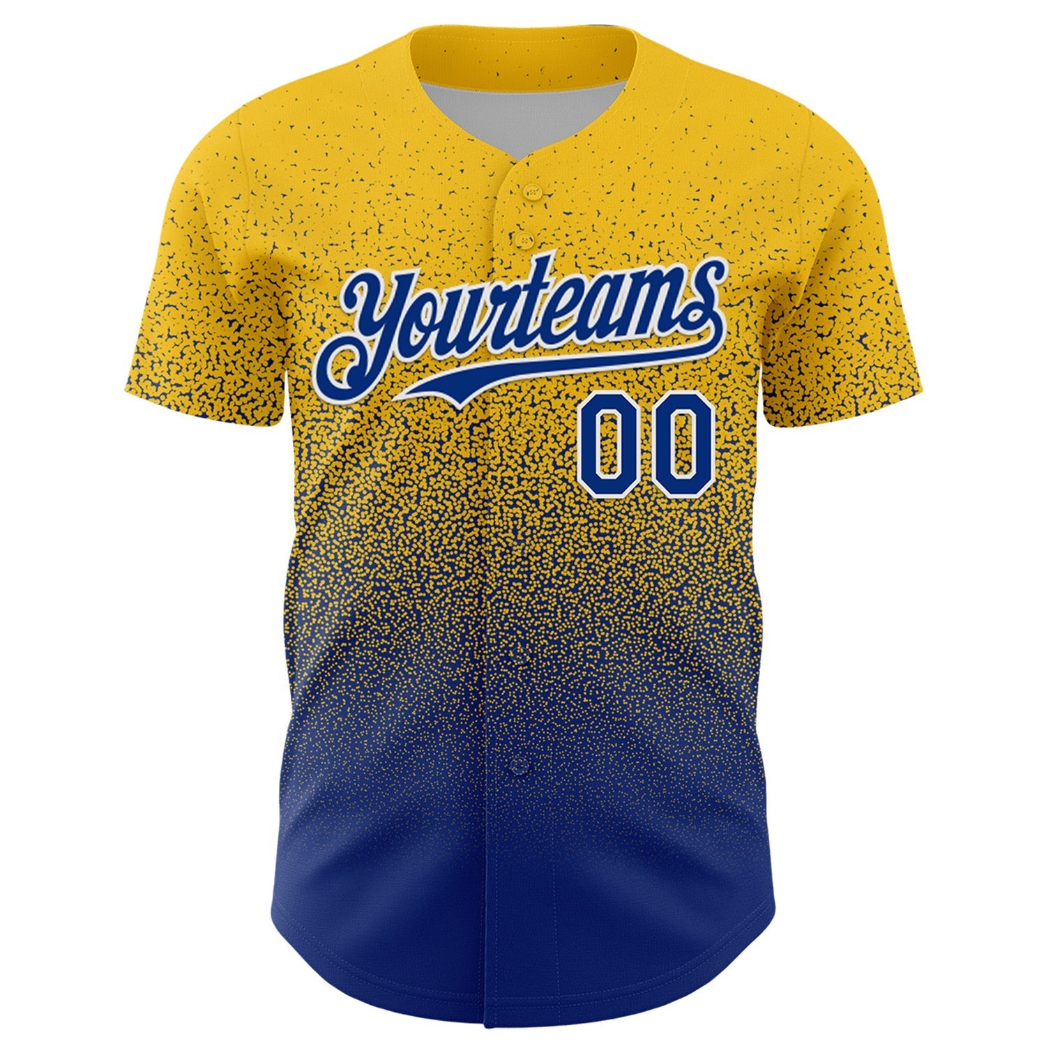 Custom Yellow Royal-White Fade Fashion Speckle Authentic Baseball Jersey baseball jersey product view 2