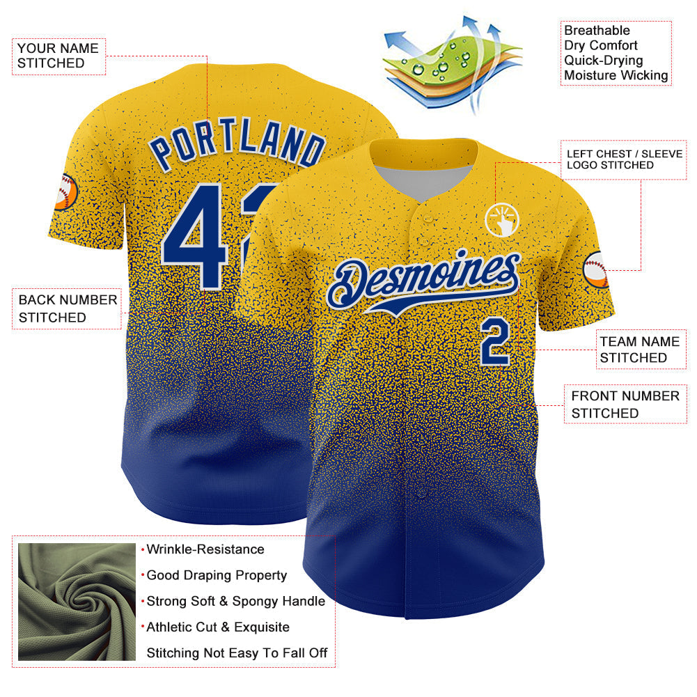 Custom Yellow Royal-White Fade Fashion Speckle Authentic Baseball Jersey baseball jersey product view 3