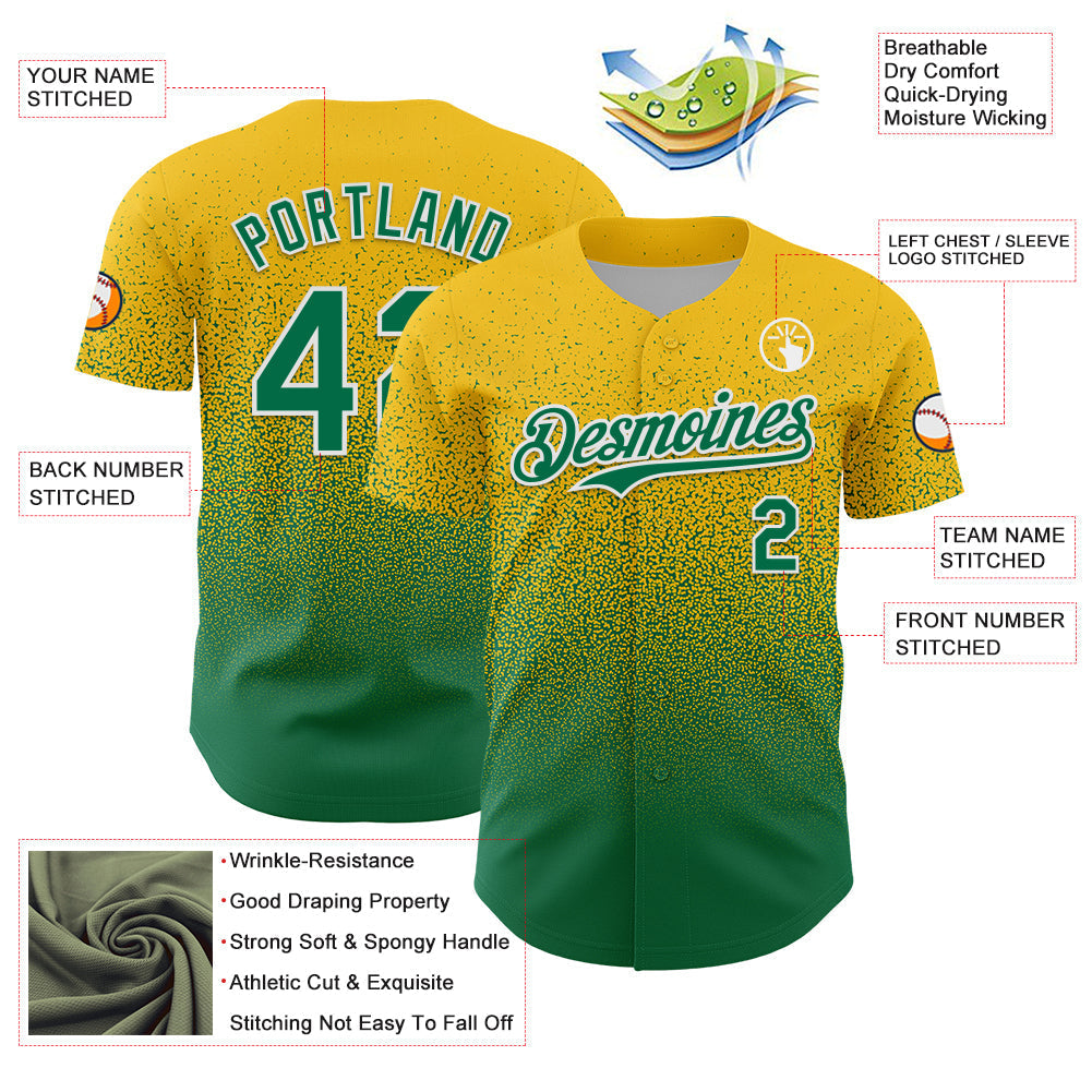 Custom Yellow Kelly Green-White Fade Fashion Speckle Authentic Baseball Jersey baseball jersey product view 3