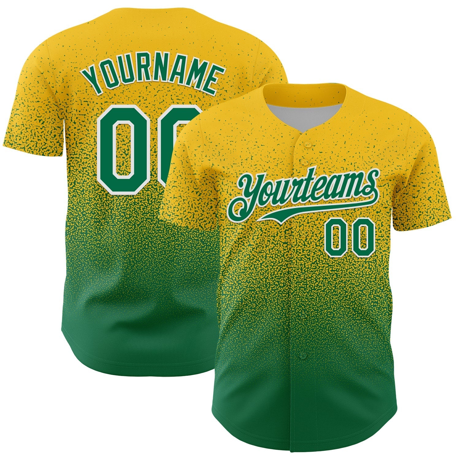 Custom Yellow Kelly Green-White Fade Fashion Speckle Authentic Baseball Jersey baseball jersey product view 1