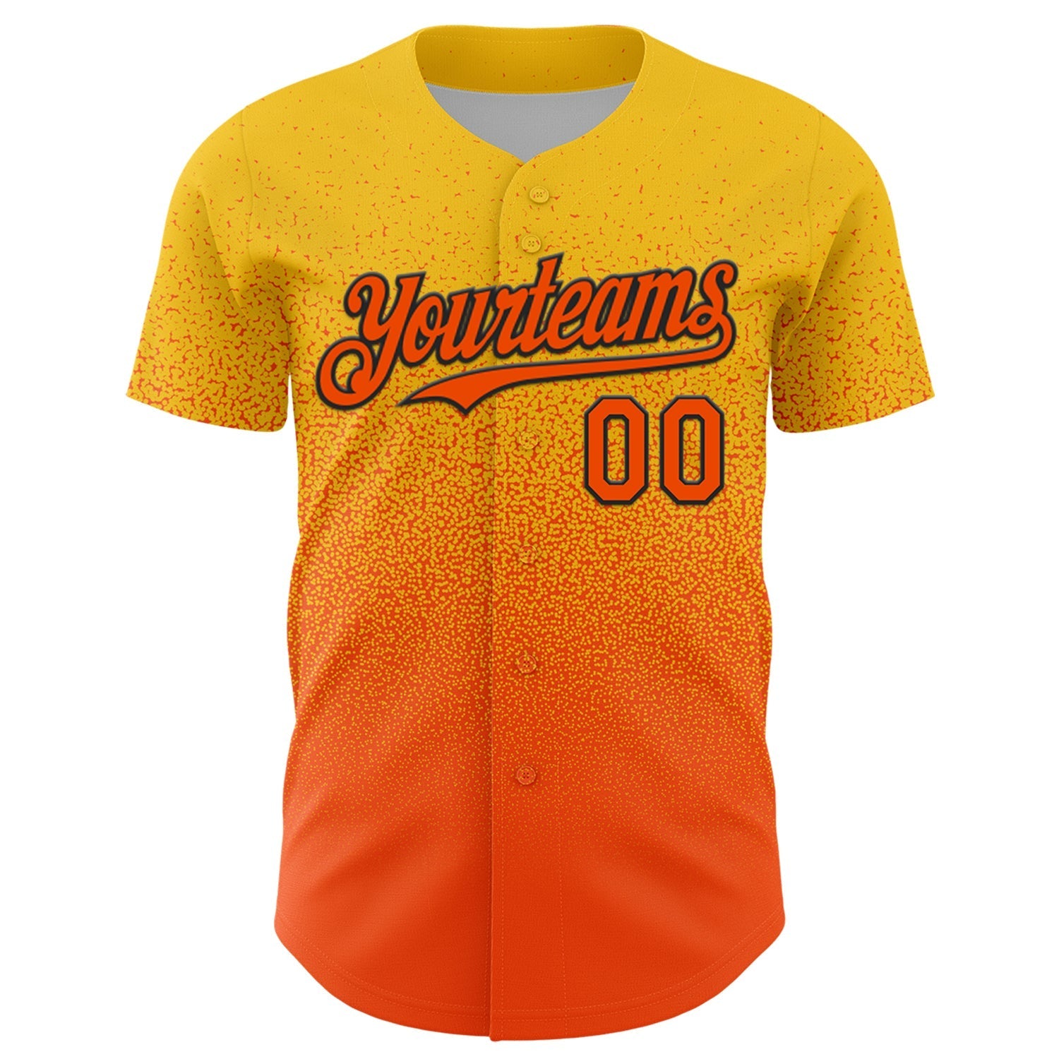 Custom Yellow Orange-Black Fade Fashion Speckle Authentic Baseball Jersey baseball jersey product view 2