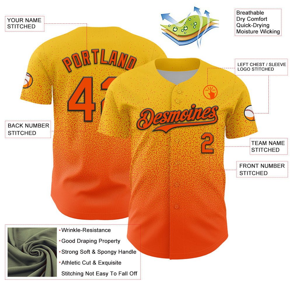 Custom Yellow Orange-Black Fade Fashion Speckle Authentic Baseball Jersey baseball jersey product view 3