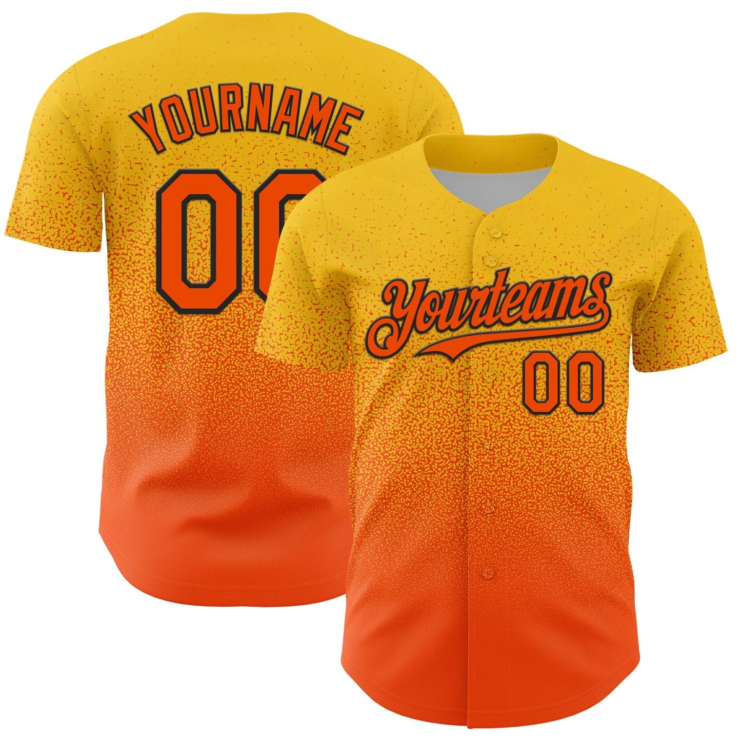 Custom Yellow Orange-Black Fade Fashion Speckle Authentic Baseball Jersey baseball jersey product view 1
