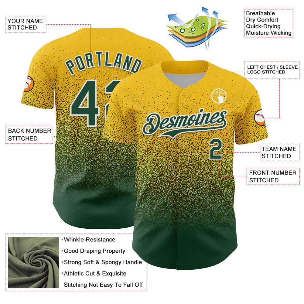 Custom Yellow Green-White Fade Fashion Speckle Authentic Baseball Jersey baseball jersey product view 3