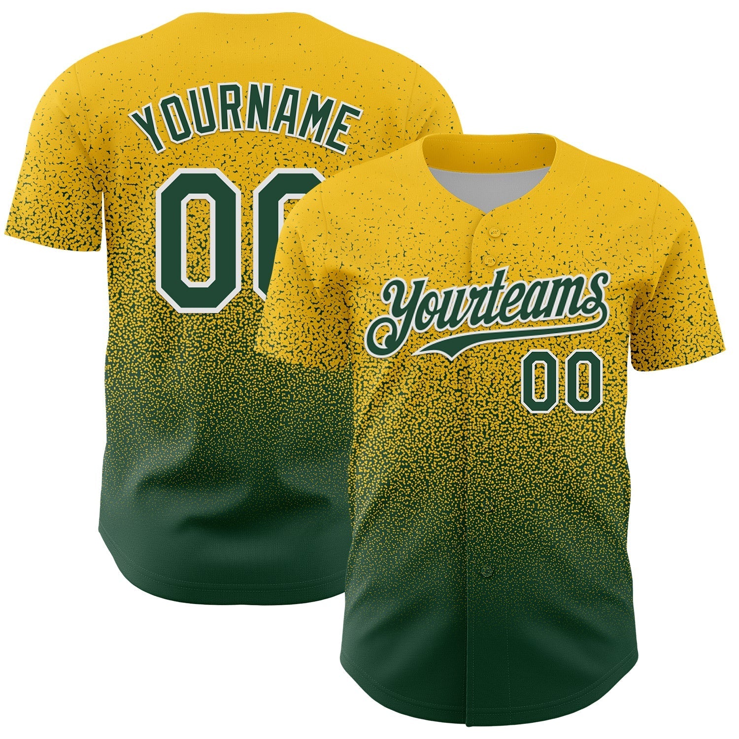 Custom Yellow Green-White Fade Fashion Speckle Authentic Baseball Jersey baseball jersey product view 1