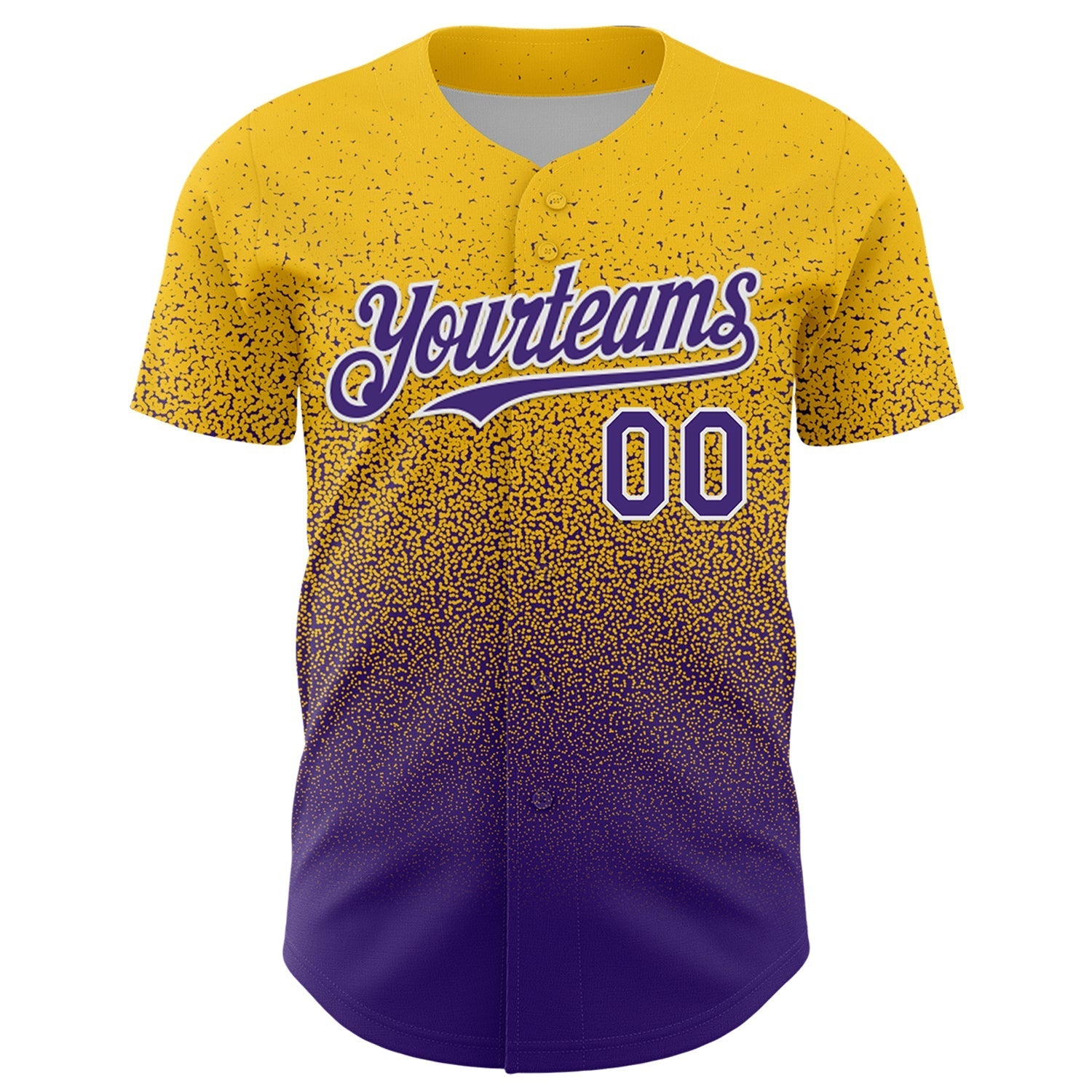 Custom Yellow Purple-White Fade Fashion Speckle Authentic Baseball Jersey baseball jersey product view 2