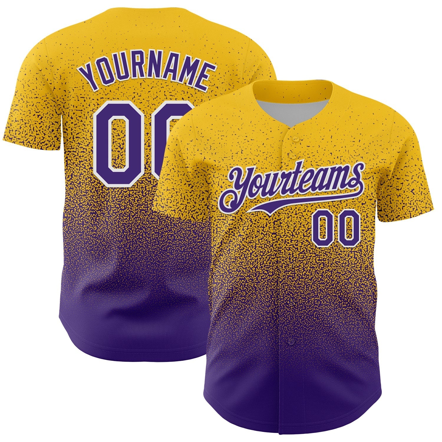 Custom Yellow Purple-White Fade Fashion Speckle Authentic Baseball Jersey baseball jersey product view 1