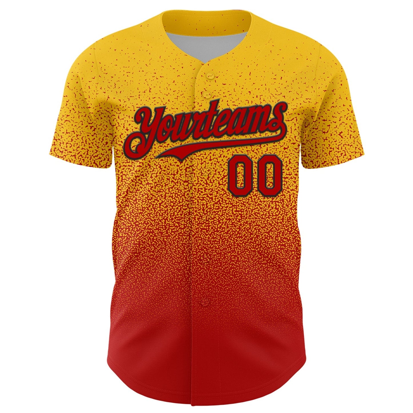 Custom Yellow Red-Black Fade Fashion Speckle Authentic Baseball Jersey baseball jersey product view 2