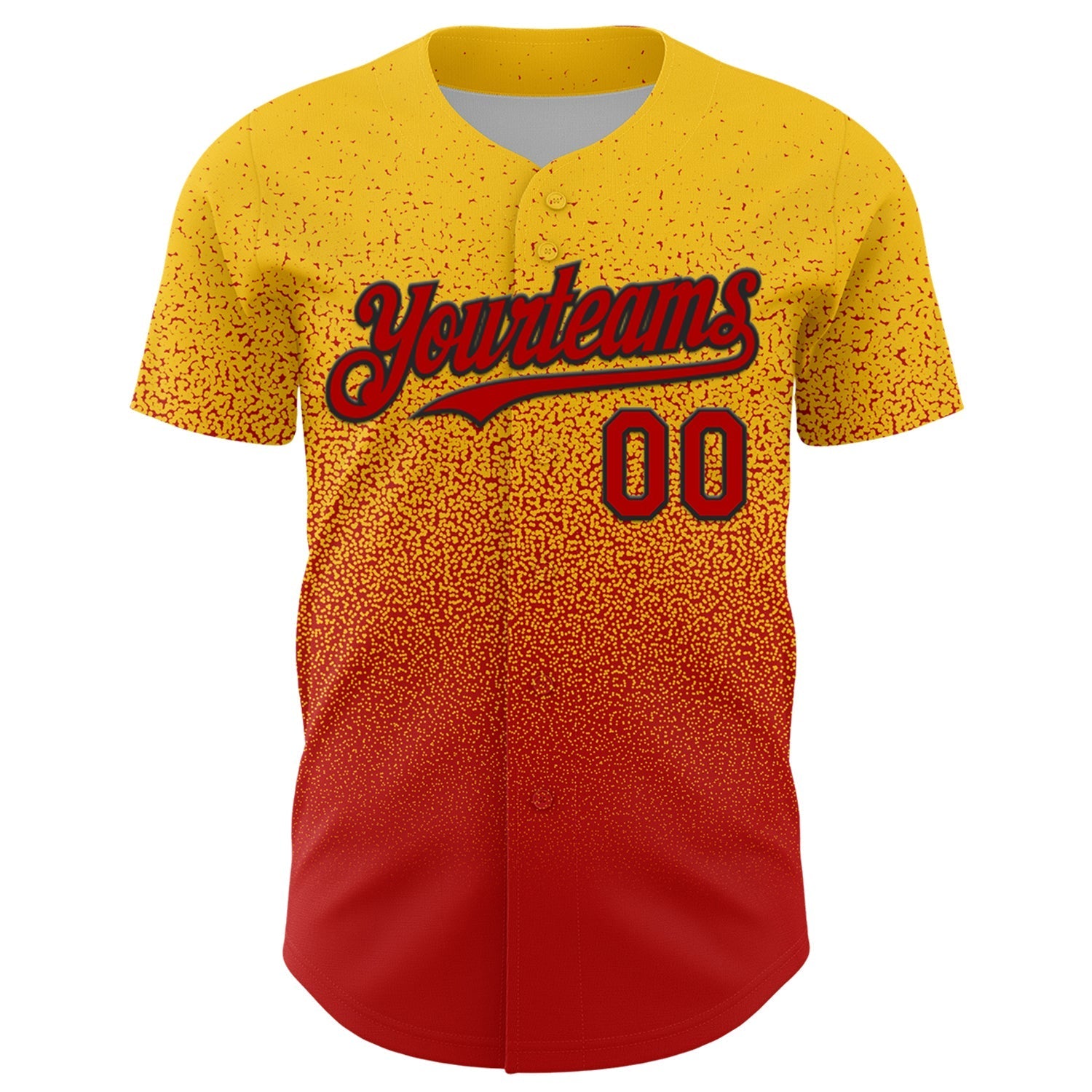 Custom Yellow Red-Black Fade Fashion Speckle Authentic Baseball Jersey baseball jersey product view 2