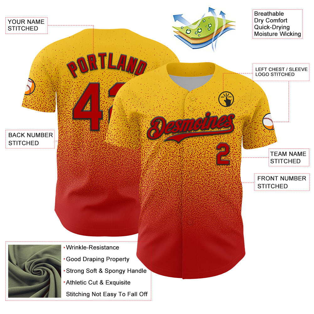 Custom Yellow Red-Black Fade Fashion Speckle Authentic Baseball Jersey baseball jersey product view 3