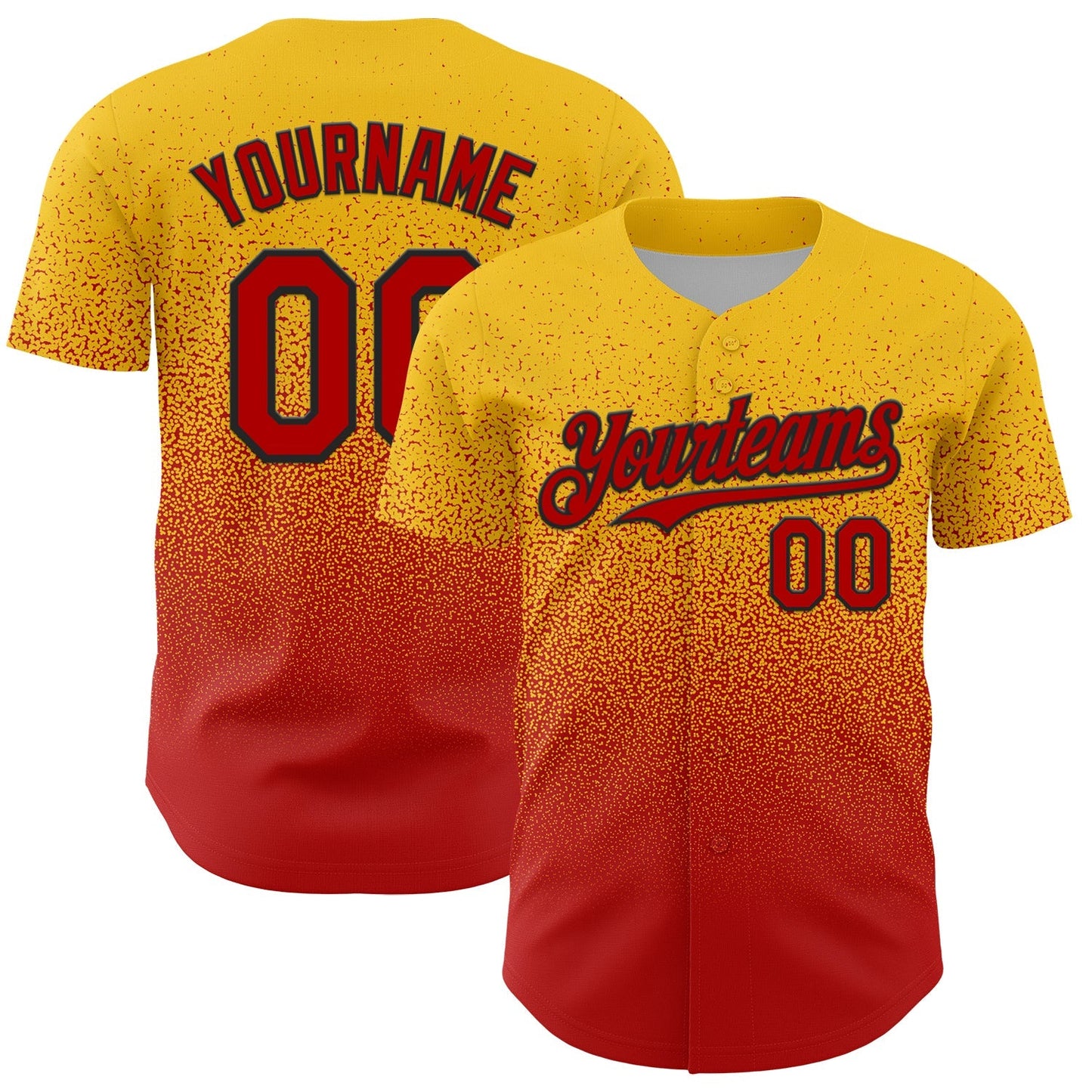 Custom Yellow Red-Black Fade Fashion Speckle Authentic Baseball Jersey baseball jersey product view 1