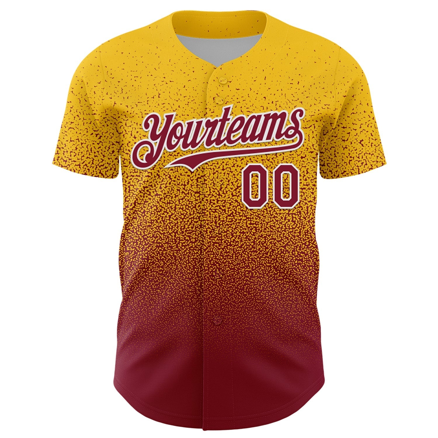 Custom Yellow Crimson-White Fade Fashion Speckle Authentic Baseball Jersey baseball jersey product view 2