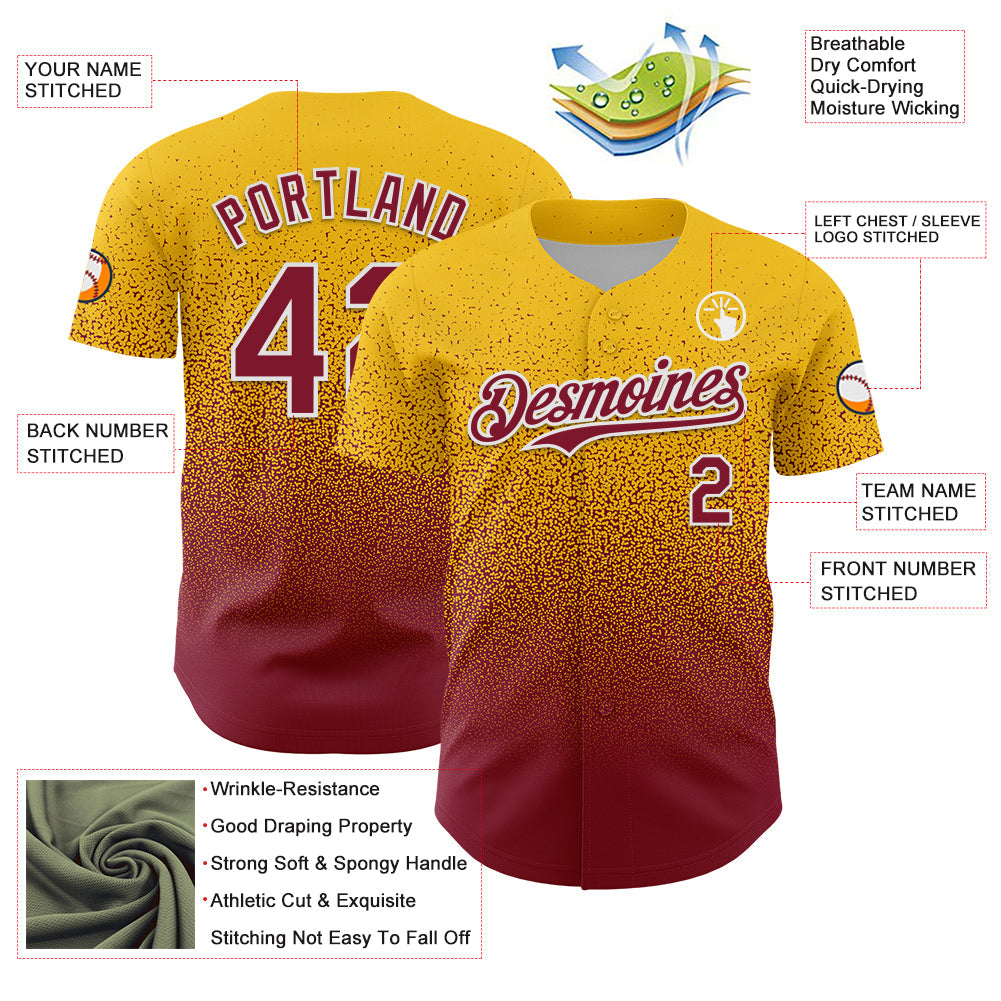 Custom Yellow Crimson-White Fade Fashion Speckle Authentic Baseball Jersey baseball jersey product view 3