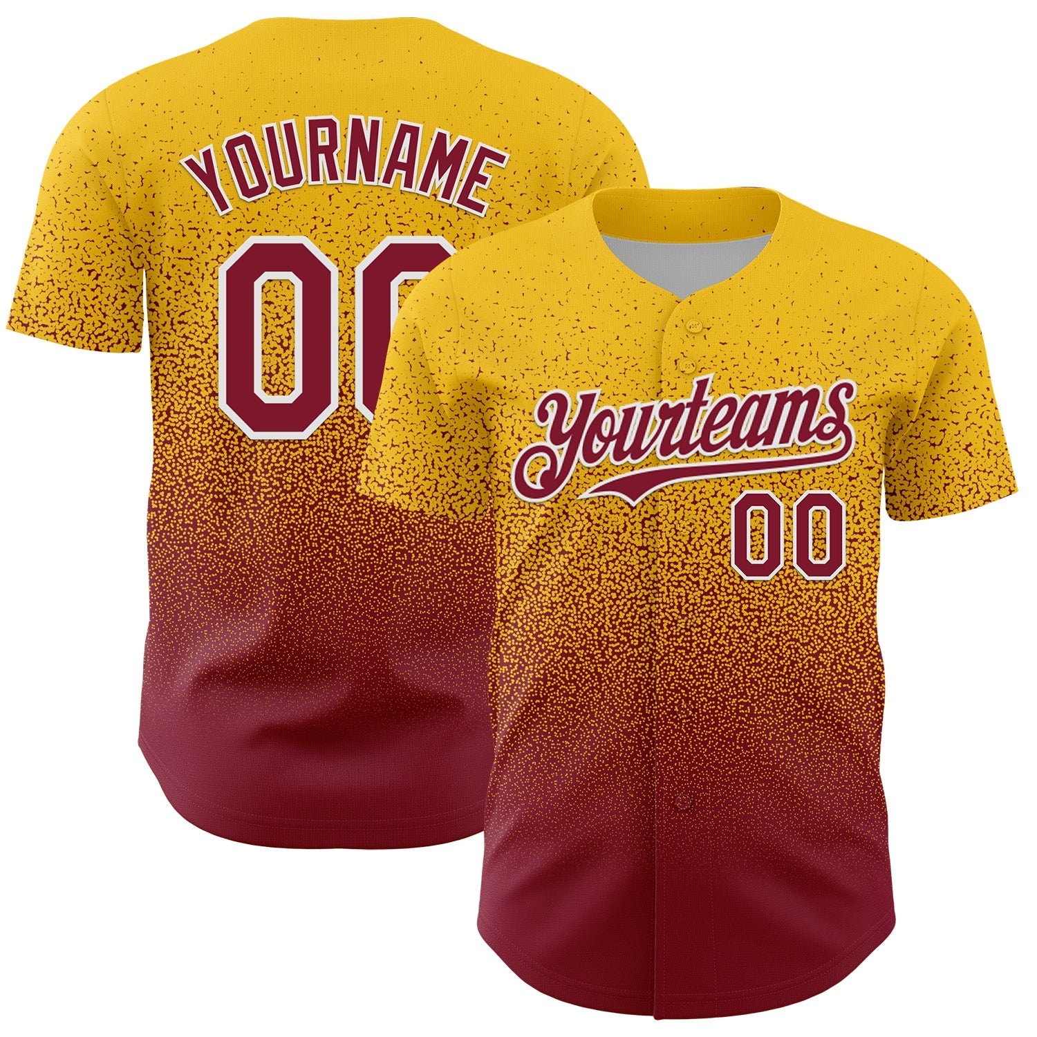 Custom Yellow Crimson-White Fade Fashion Speckle Authentic Baseball Jersey baseball jersey product view 1