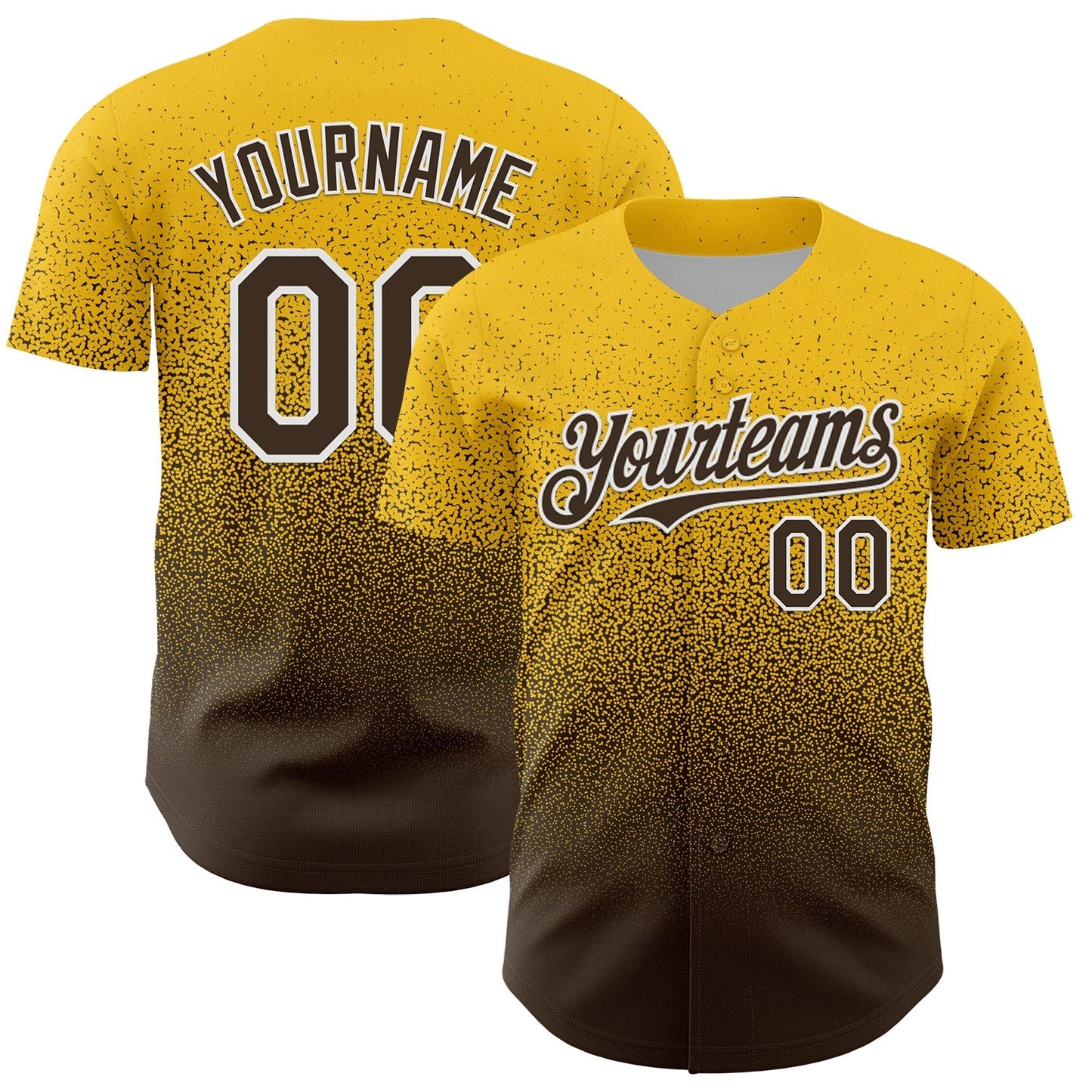 Custom Yellow Brown-White Fade Fashion Speckle Authentic Baseball Jersey baseball jersey product view 1