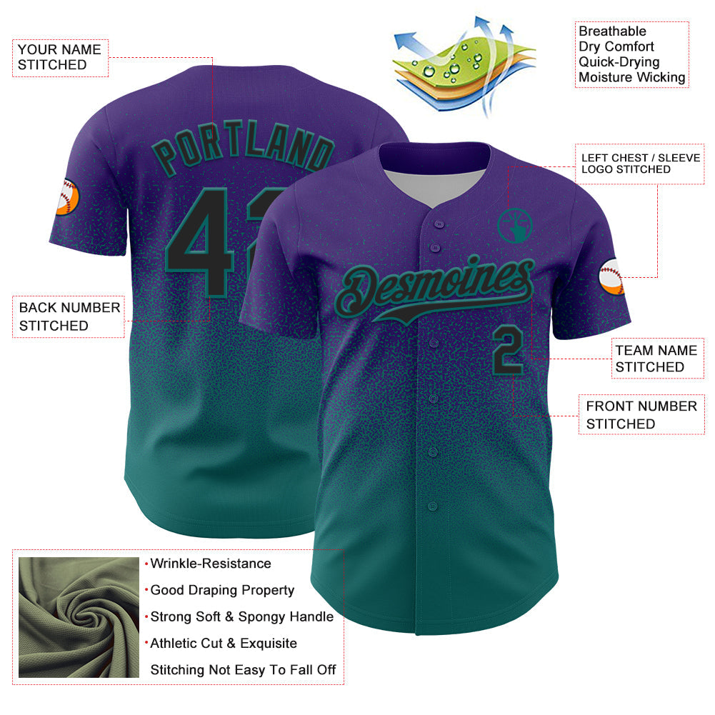 Custom Purple Black-Teal Fade Fashion Speckle Authentic Baseball Jersey baseball jersey product view 3