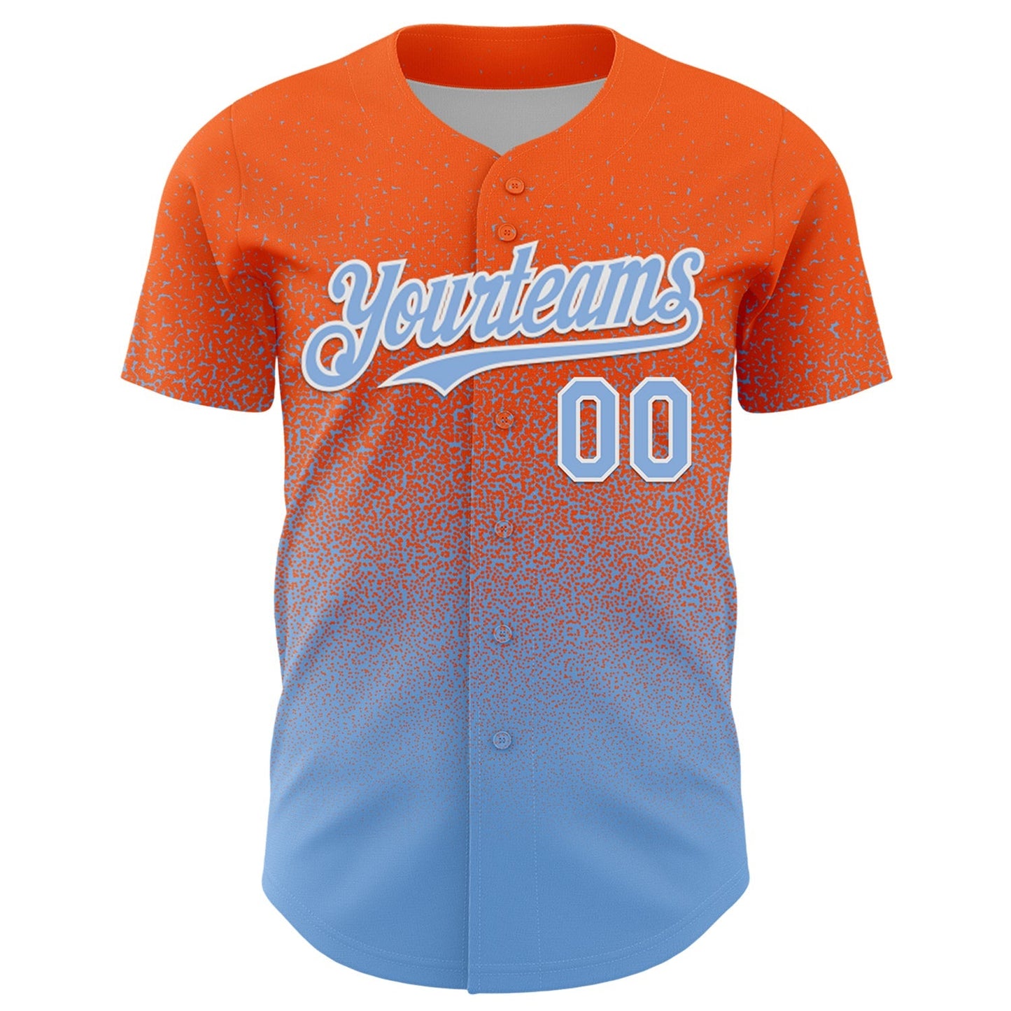 Custom Orange Light Blue-White Fade Fashion Speckle Authentic Baseball Jersey baseball jersey product view 2