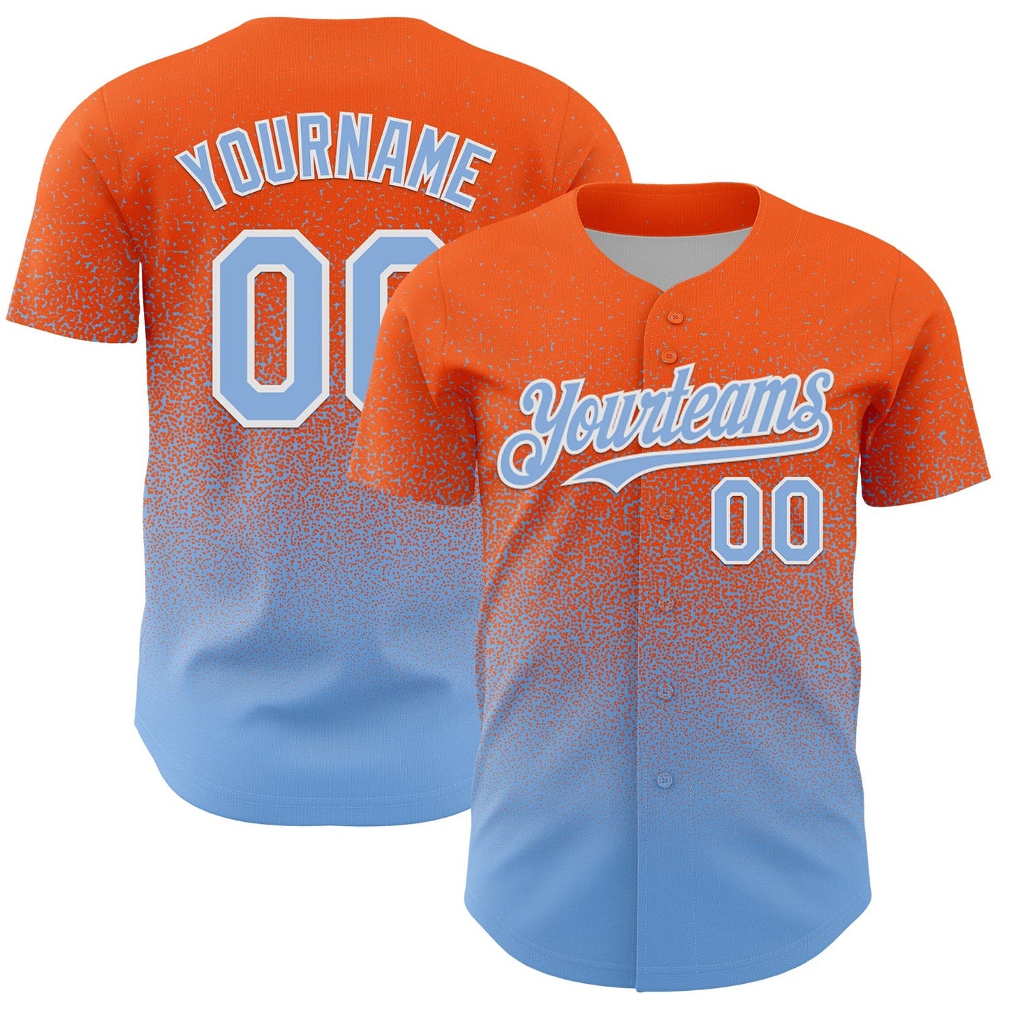Custom Orange Light Blue-White Fade Fashion Speckle Authentic Baseball Jersey baseball jersey product view 1