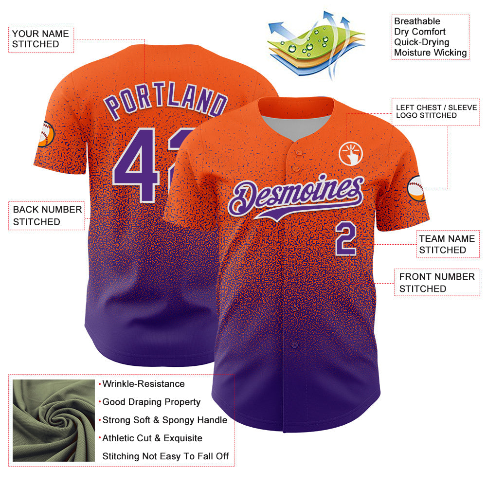 Custom Orange Purple-White Fade Fashion Speckle Authentic Baseball Jersey baseball jersey product view 3