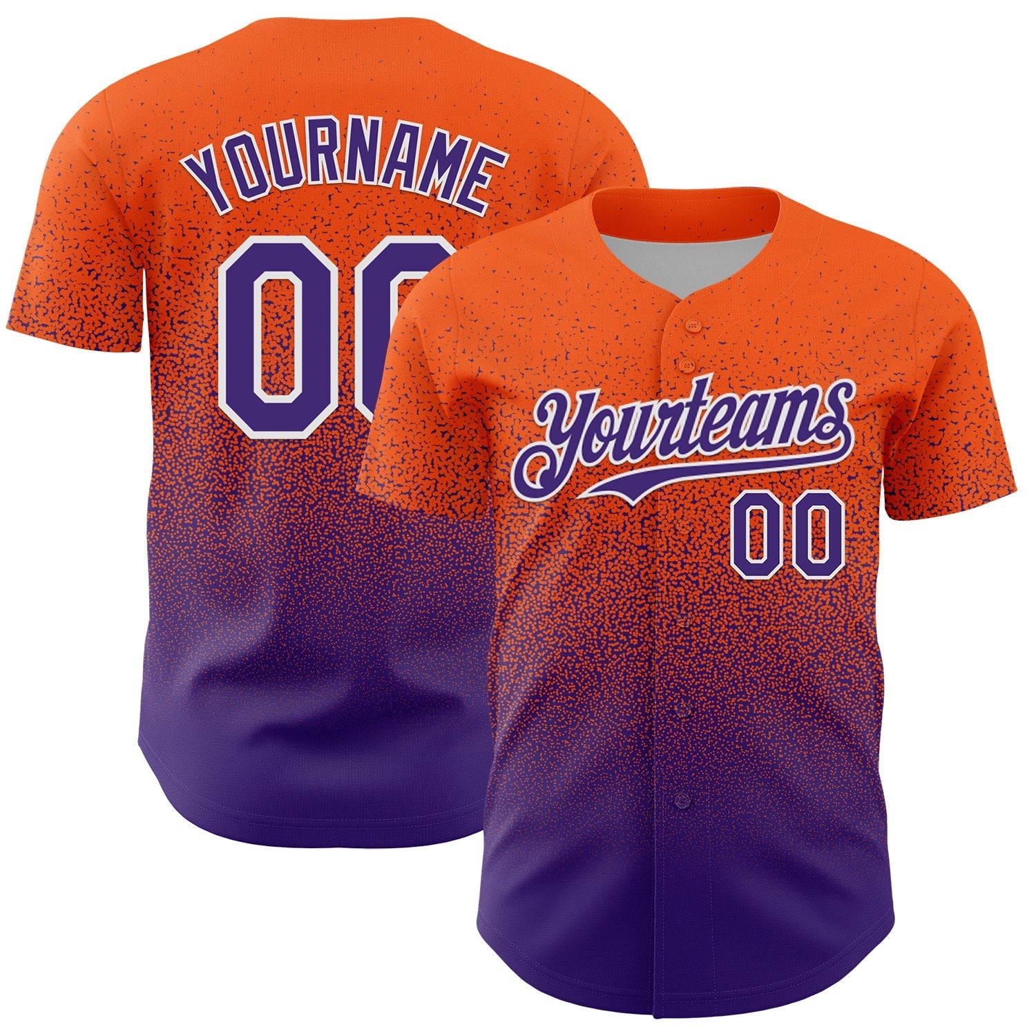Custom Orange Purple-White Fade Fashion Speckle Authentic Baseball Jersey baseball jersey product view 1