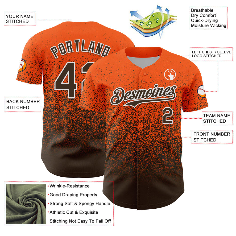 Custom Orange Brown-White Fade Fashion Speckle Authentic Baseball Jersey baseball jersey product view 3