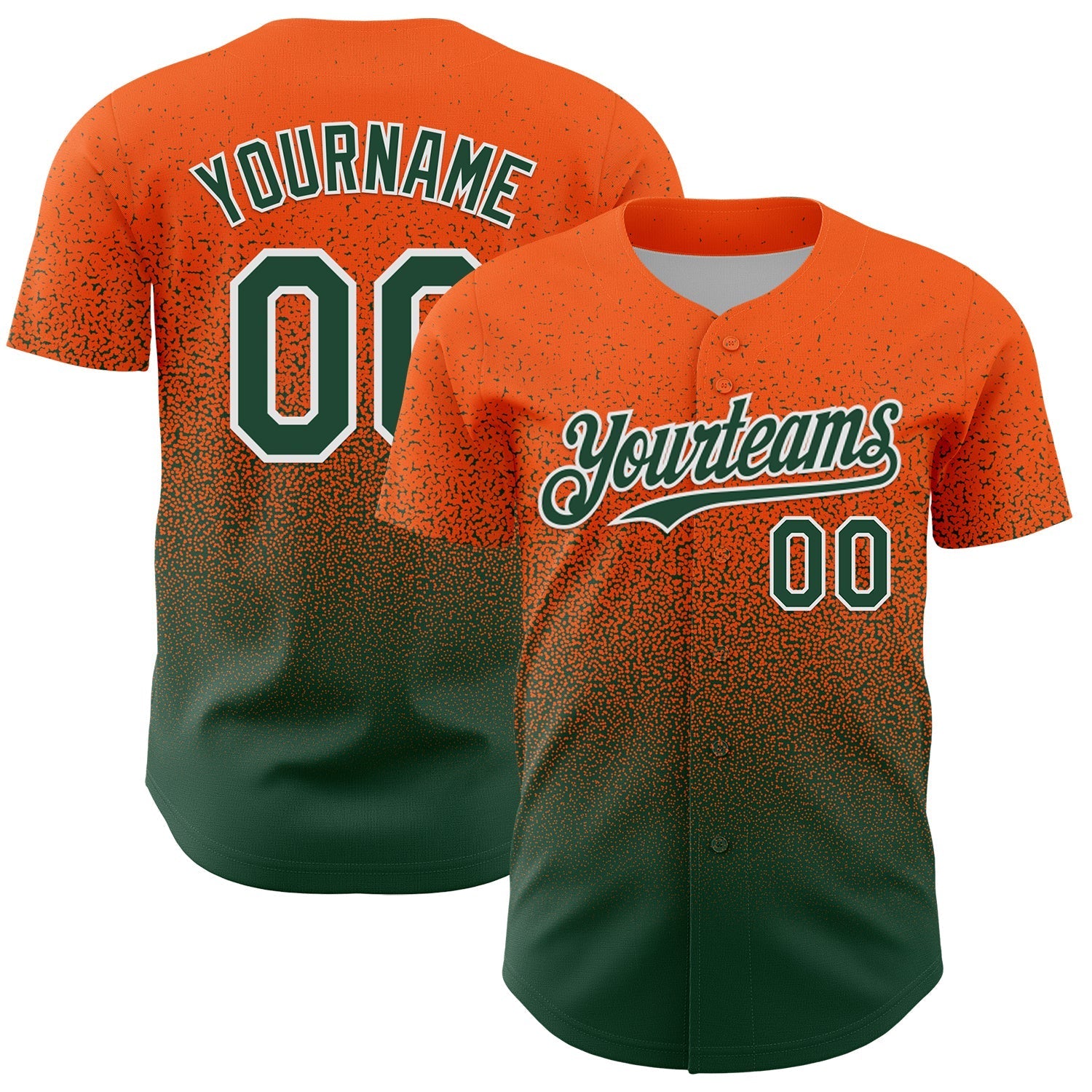Custom Orange Green-White Fade Fashion Speckle Authentic Baseball Jersey baseball jersey product view 1
