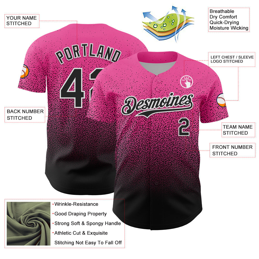 Custom Pink Black-White Fade Fashion Speckle Authentic Baseball Jersey baseball jersey product view 3