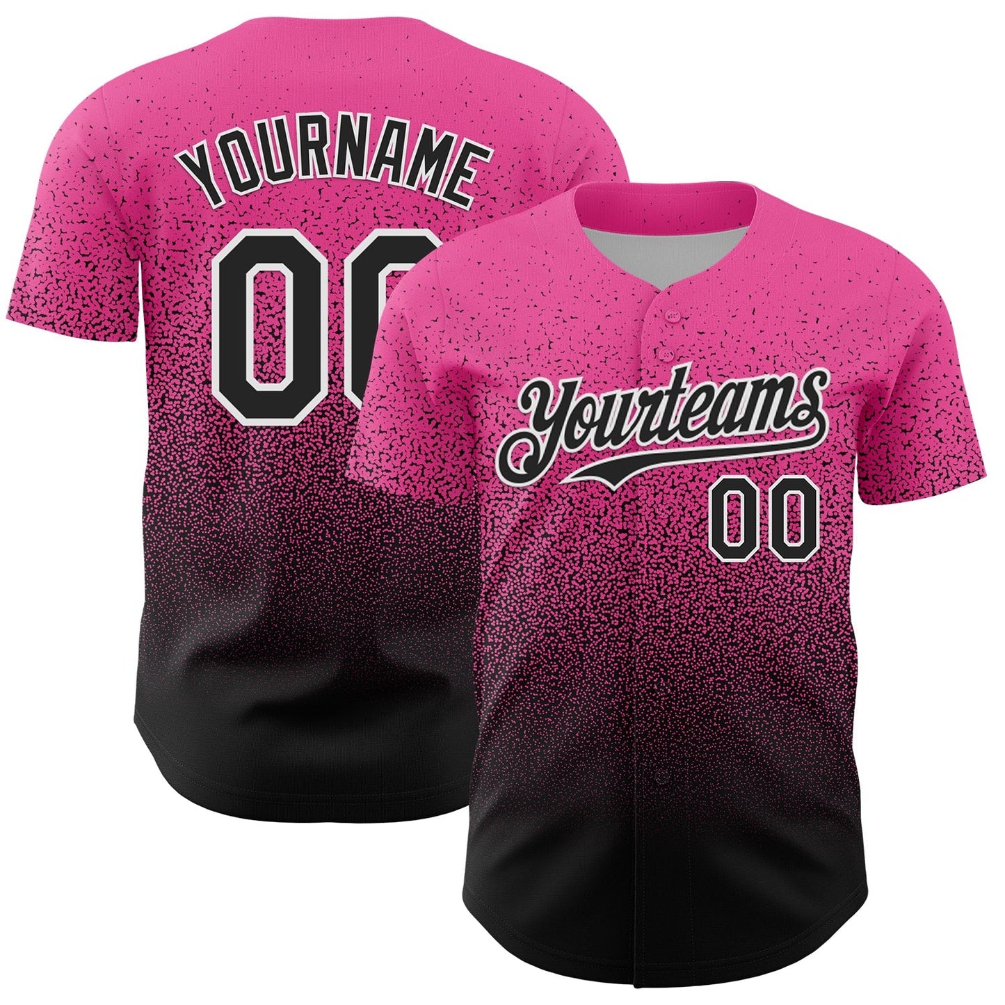 Custom Pink Black-White Fade Fashion Speckle Authentic Baseball Jersey baseball jersey product view 1