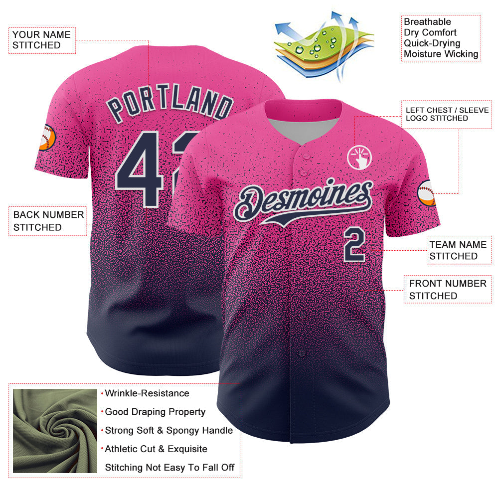 Custom Pink Navy-White Fade Fashion Speckle Authentic Baseball Jersey baseball jersey product view 3
