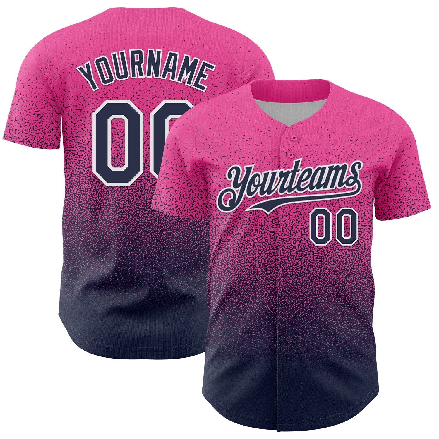 Custom Pink Navy-White Fade Fashion Speckle Authentic Baseball Jersey baseball jersey product view 1