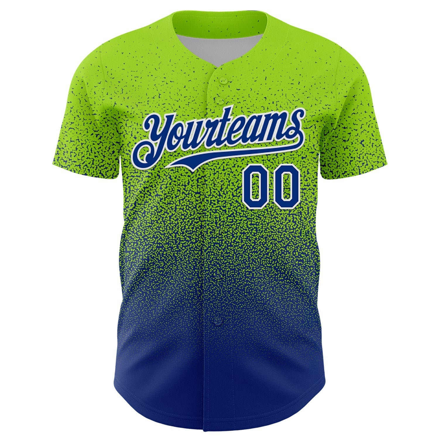 Custom Neon Green Royal-White Fade Fashion Speckle Authentic Baseball Jersey baseball jersey product view 2