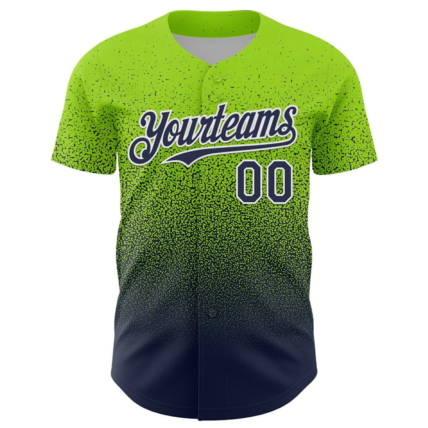 Custom Neon Green Navy-White Fade Fashion Speckle Authentic Baseball Jersey baseball jersey product view 2