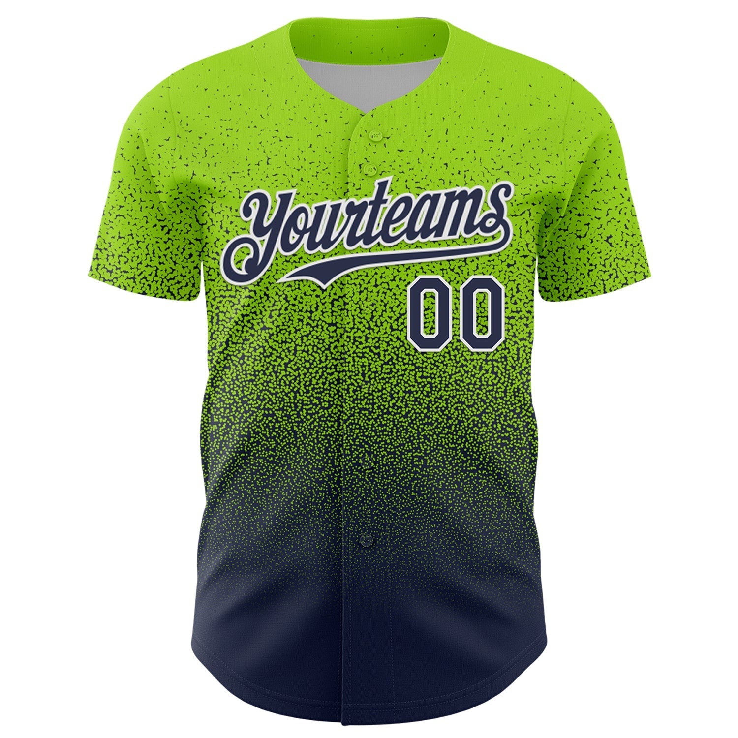 Custom Neon Green Navy-White Fade Fashion Speckle Authentic Baseball Jersey baseball jersey product view 2