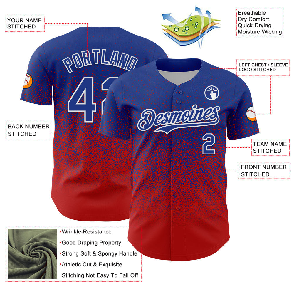 Custom Royal White-Red Fade Fashion Speckle Authentic Baseball Jersey baseball jersey product view 3