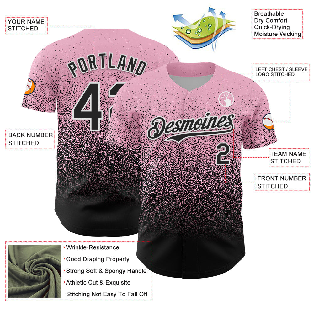 Custom Light Pink Black-White Fade Fashion Speckle Authentic Baseball Jersey baseball jersey product view 3