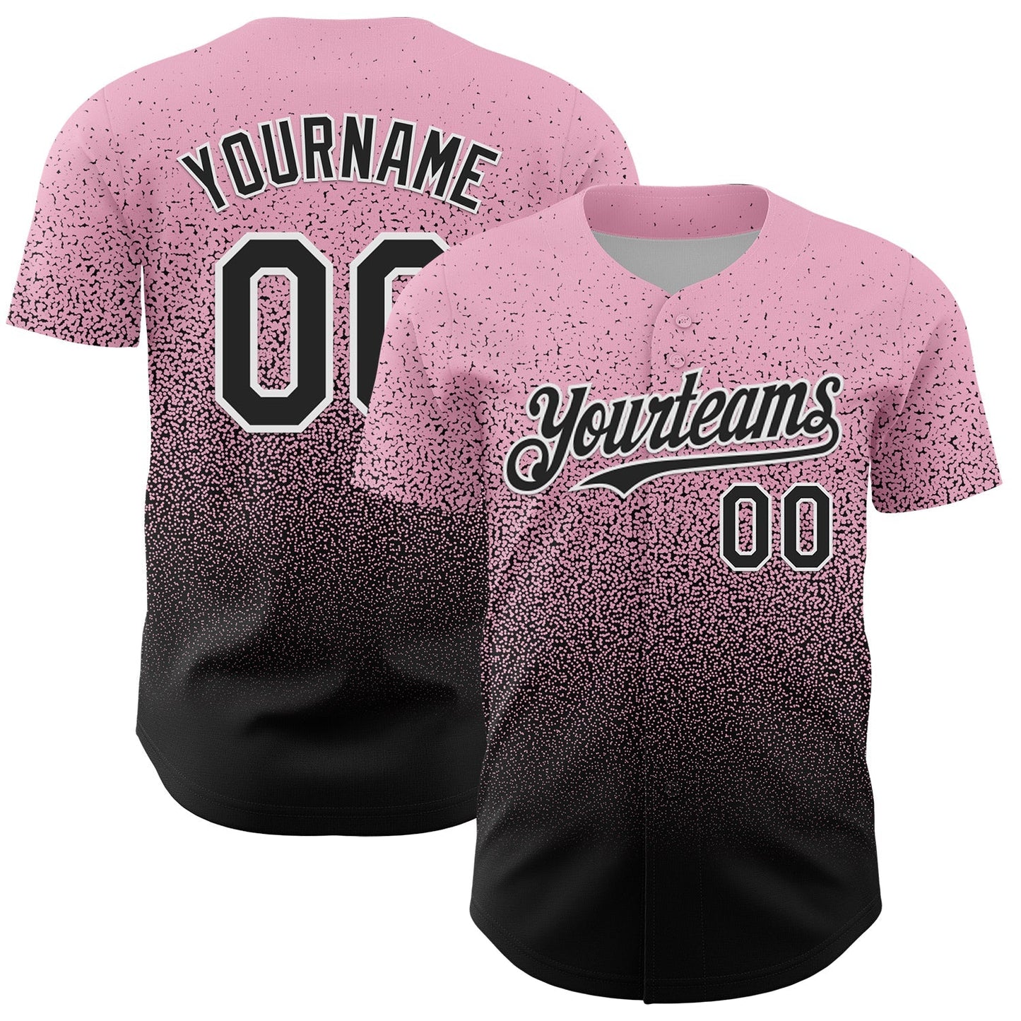 Custom Light Pink Black-White Fade Fashion Speckle Authentic Baseball Jersey baseball jersey product view 1