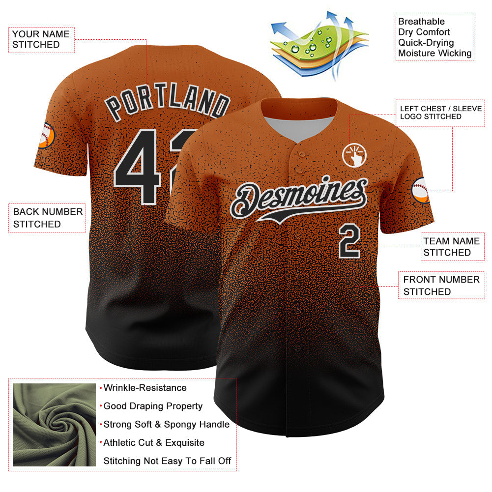 Custom Bay Orange Black-White Fade Fashion Speckle Authentic Baseball Jersey baseball jersey product view 3