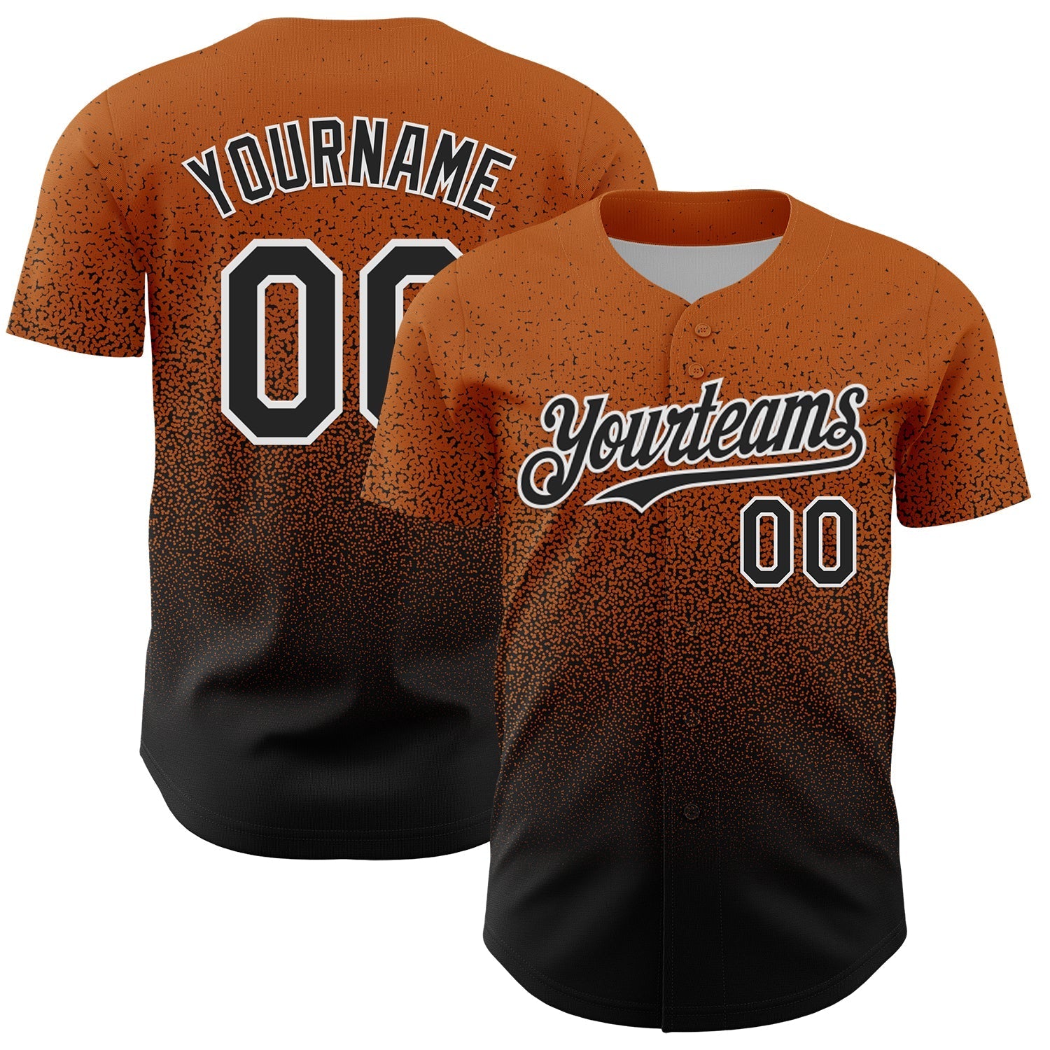 Custom Bay Orange Black-White Fade Fashion Speckle Authentic Baseball Jersey baseball jersey product view 1