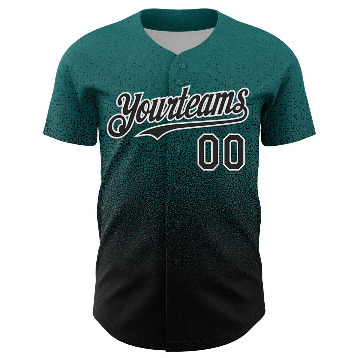 Custom Teal Black-White Fade Fashion Speckle Authentic Baseball Jersey baseball jersey product view 2