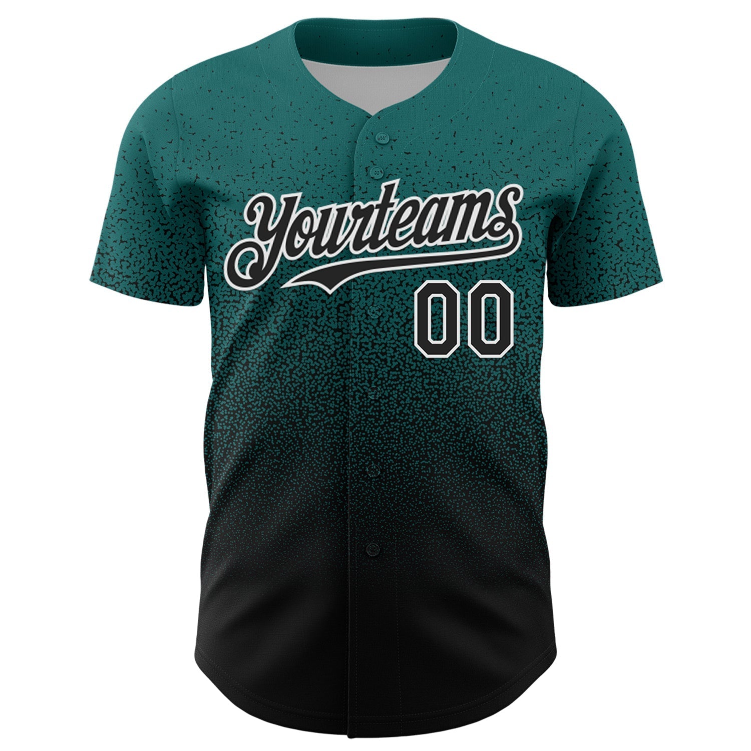 Custom Teal Black-White Fade Fashion Speckle Authentic Baseball Jersey baseball jersey product view 2