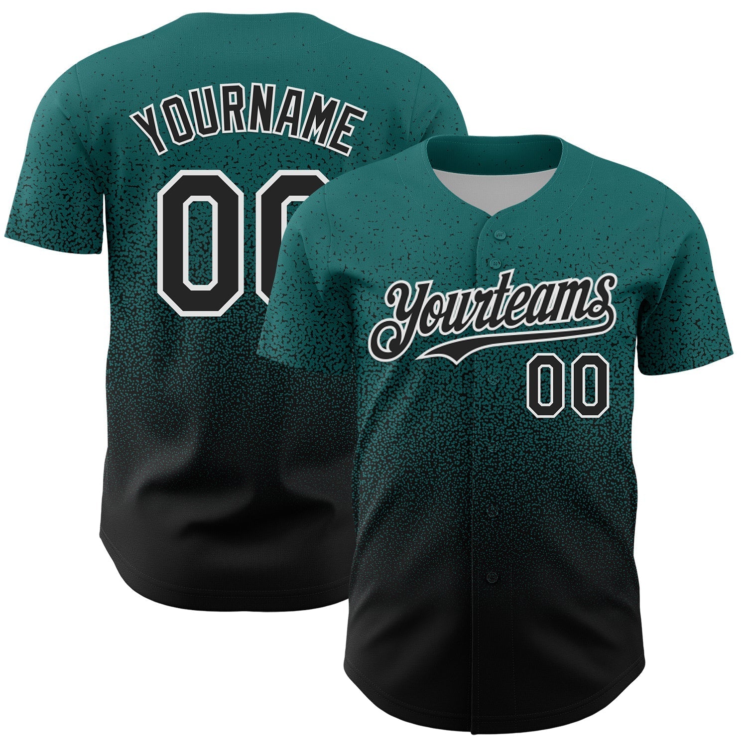 Custom Teal Black-White Fade Fashion Speckle Authentic Baseball Jersey baseball jersey product view 1