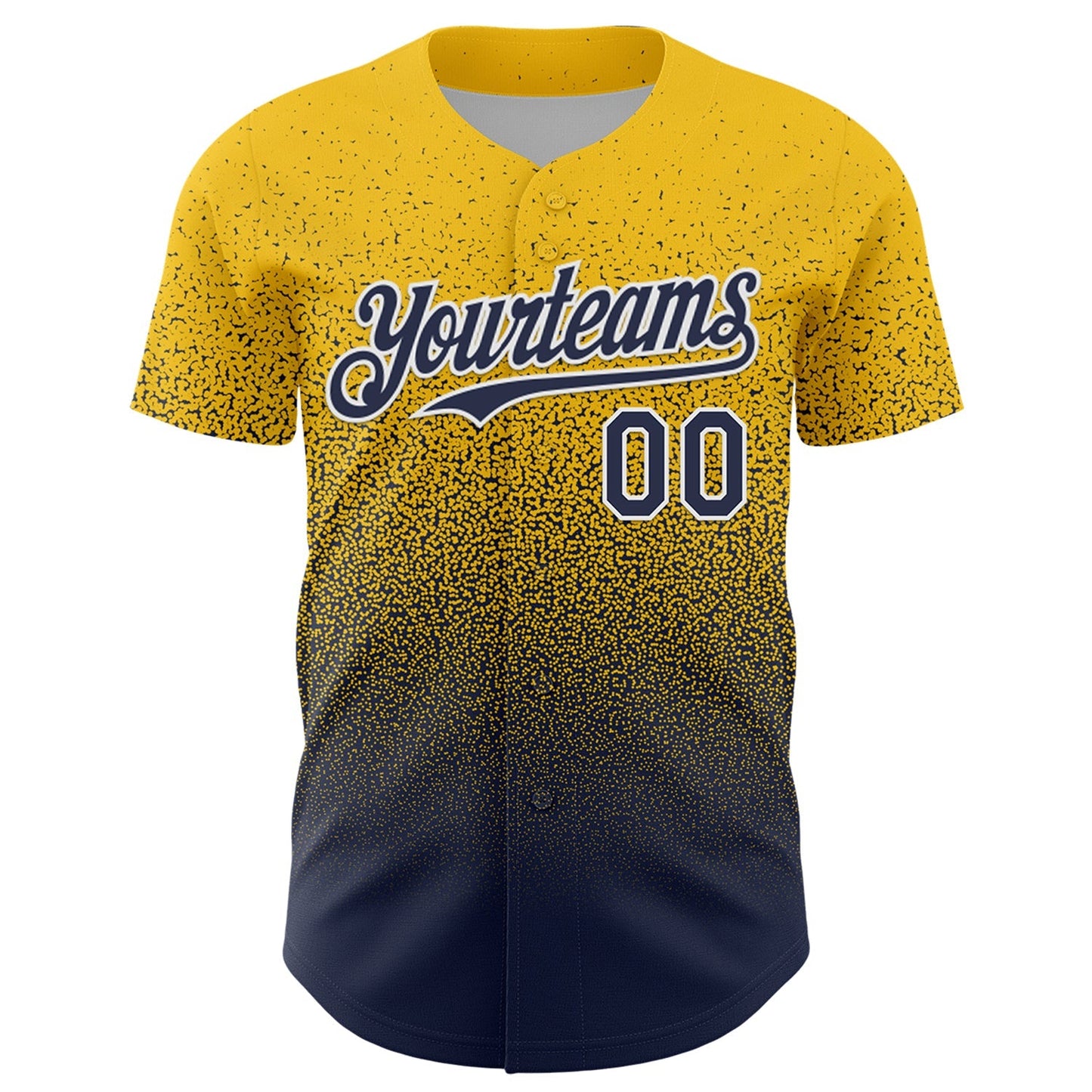 Custom Yellow Navy-White Fade Fashion Speckle Authentic Baseball Jersey baseball jersey product view 2