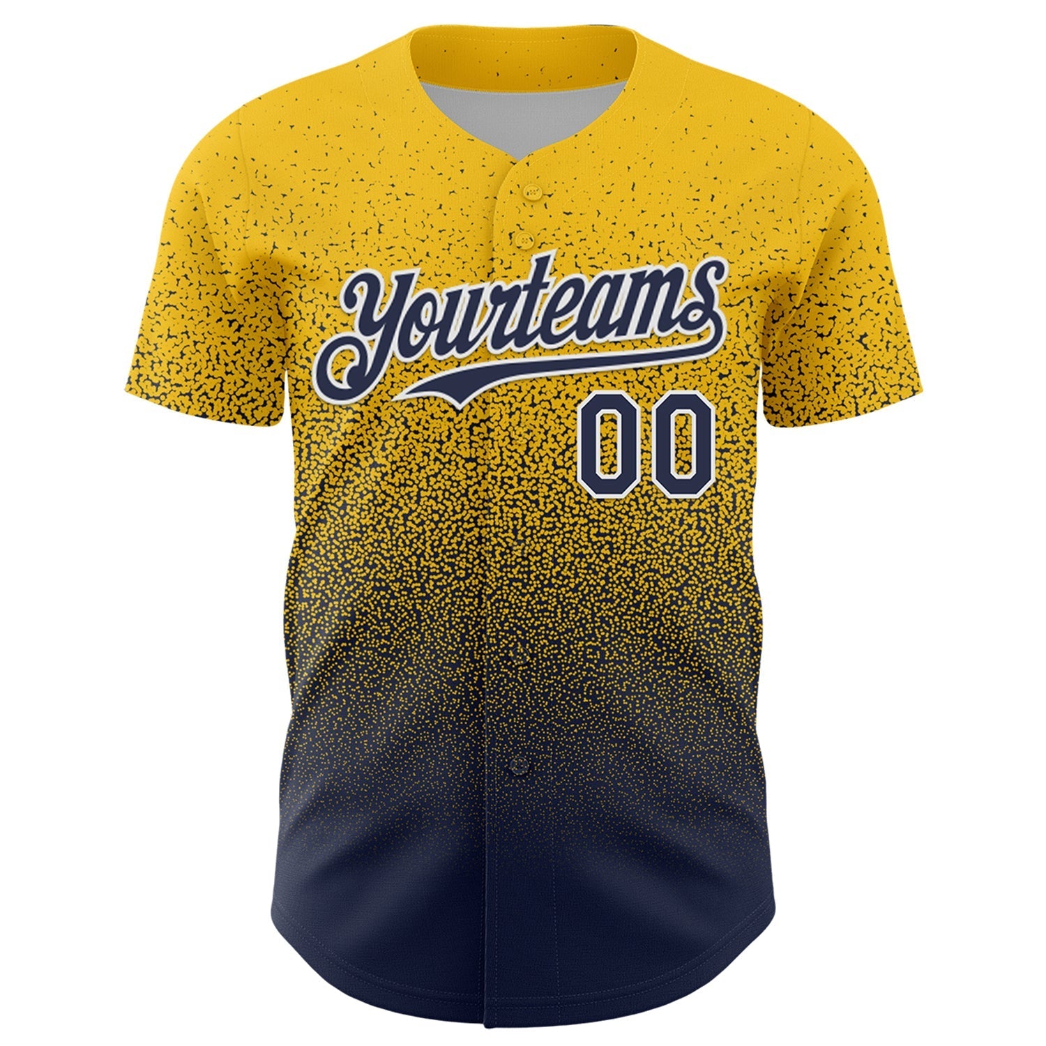 Custom Yellow Navy-White Fade Fashion Speckle Authentic Baseball Jersey baseball jersey product view 2