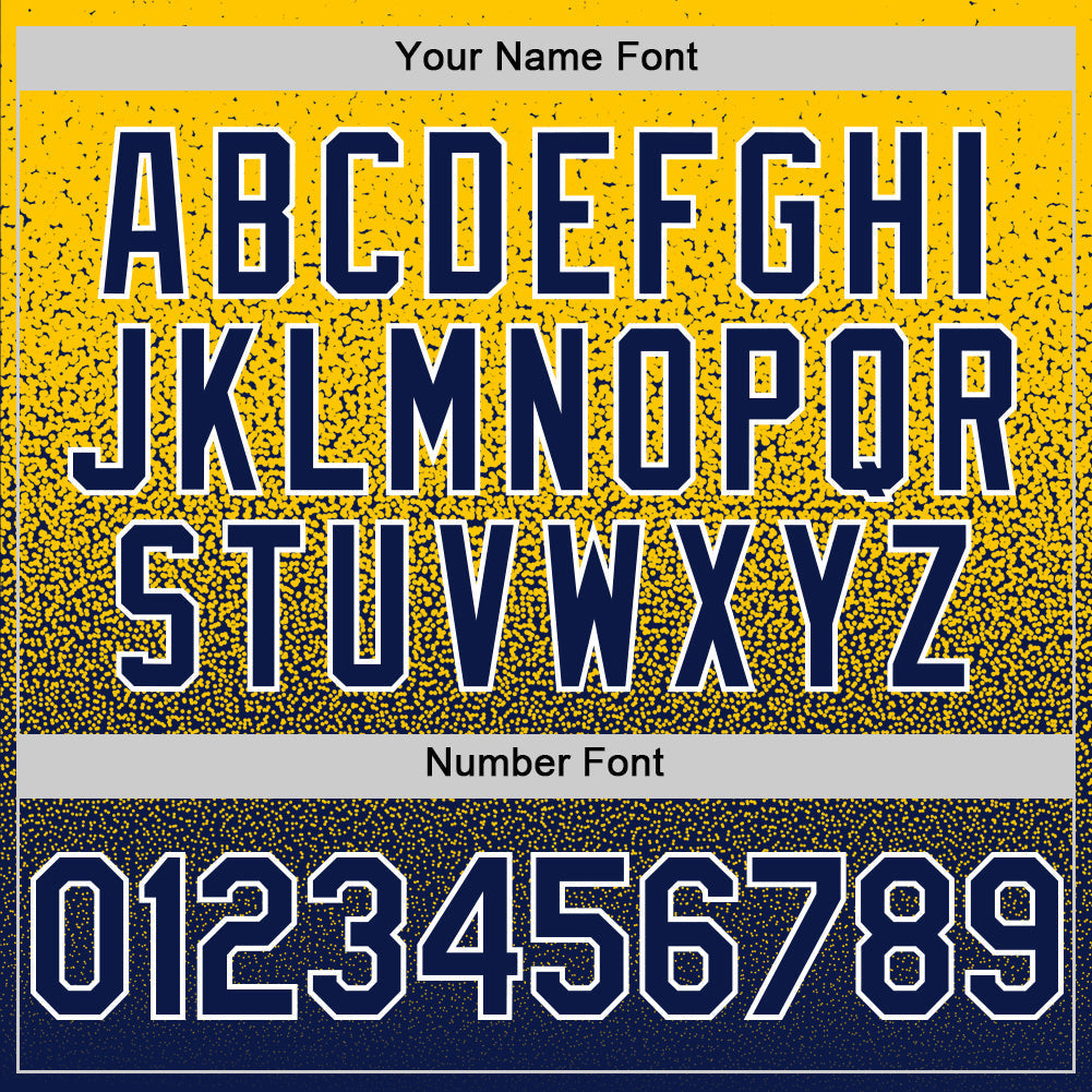 Custom Yellow Navy-White Fade Fashion Speckle Authentic Baseball Jersey baseball jersey product view 5