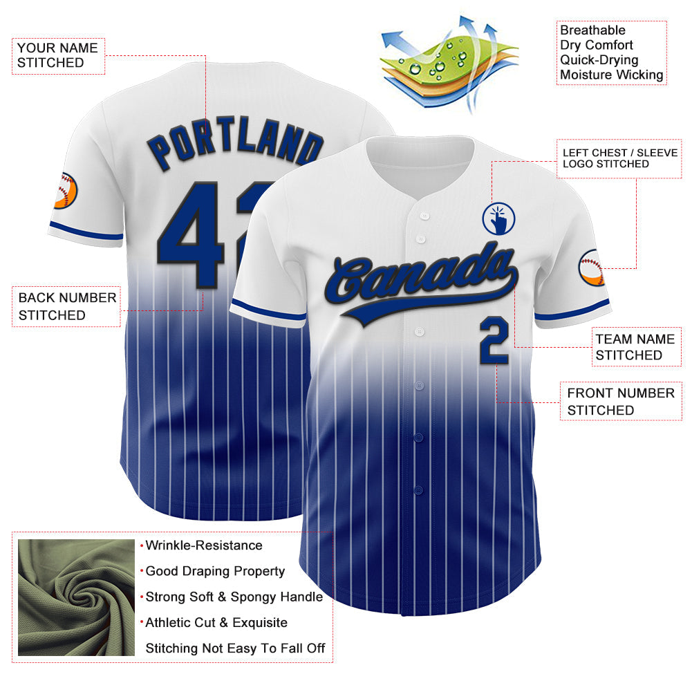 Custom White Pinstripe Royal-Black Authentic Fade Fashion Baseball Jersey baseball jersey product view 3