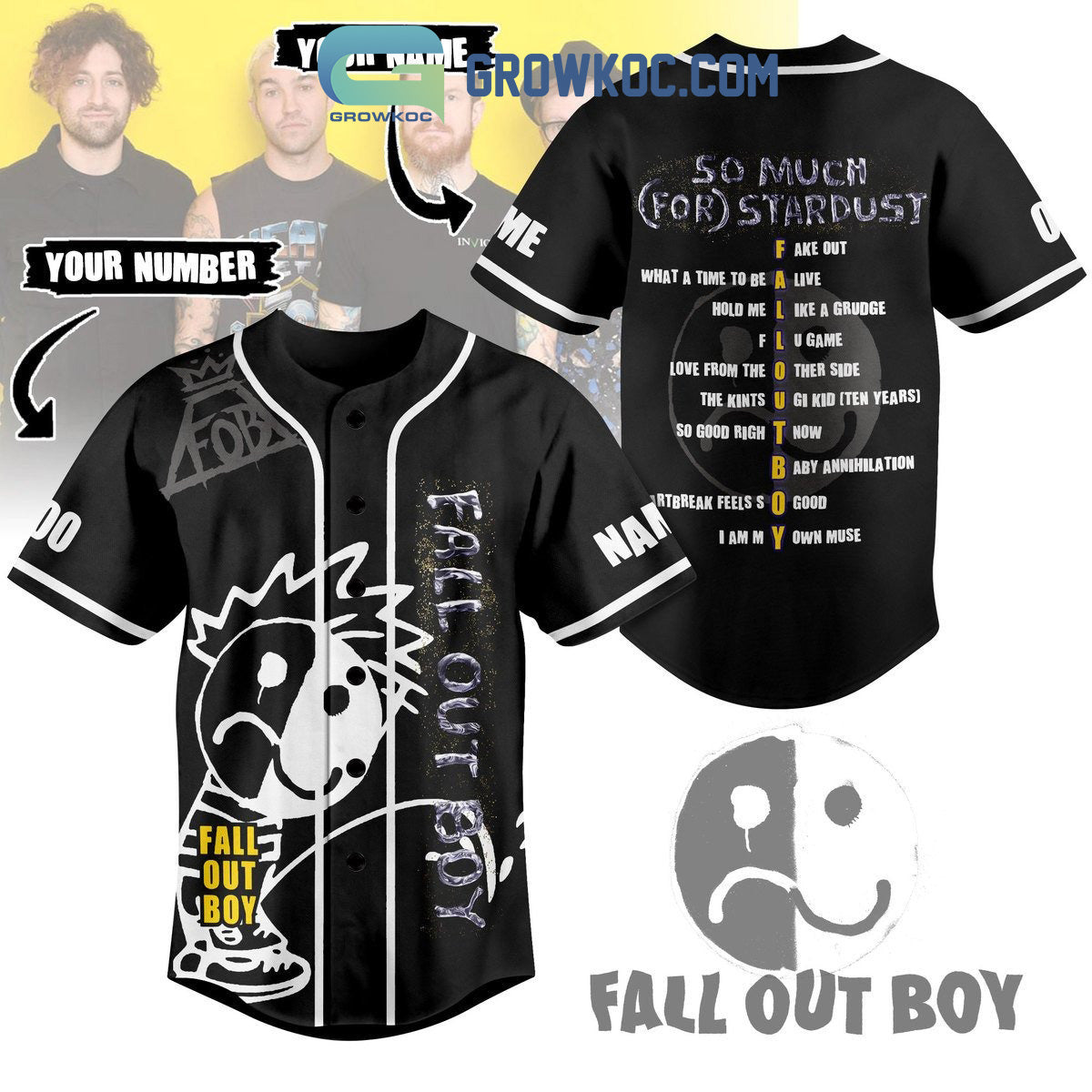 Fall Out Boy So Much For Stardust Personalized Baseball Jersey baseball jersey product view 1