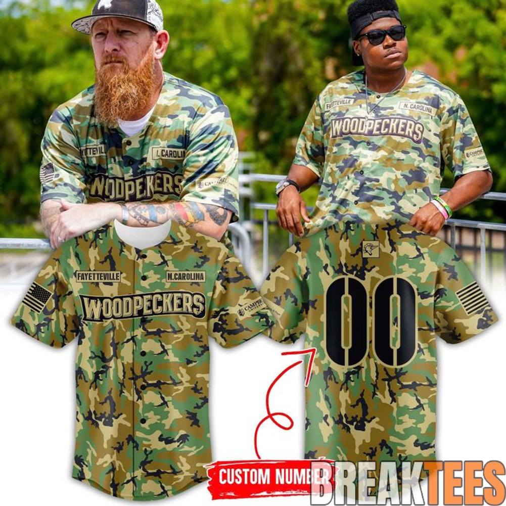 Fayetteville Woodpeckers x Military Appreciation Camo Custom Jersey Unisex T-shirt, Sweatshirt, Hoodie, Long Sleeve Tee - T-Shirt, Sweatshirt, Hoodie