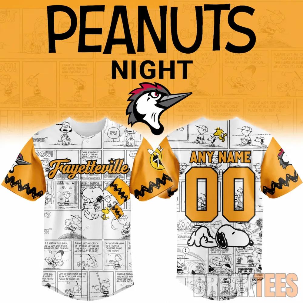 Fayetteville Woodpeckers x Peanuts Night Personalized Baseball Jersey 2026 baseball jersey product view 1