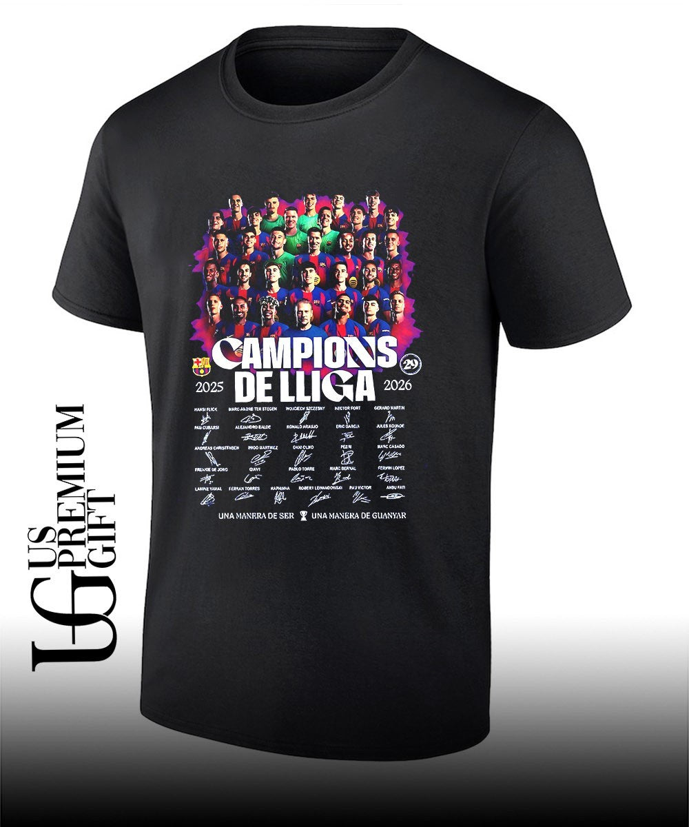Fc Barcelona Campions De Lliga 2025-2026 signature shirt Unisex T-shirt, Sweatshirt, Hoodie, Long Sleeve Tee - T-Shirt, Sweatshirt, Hoodie