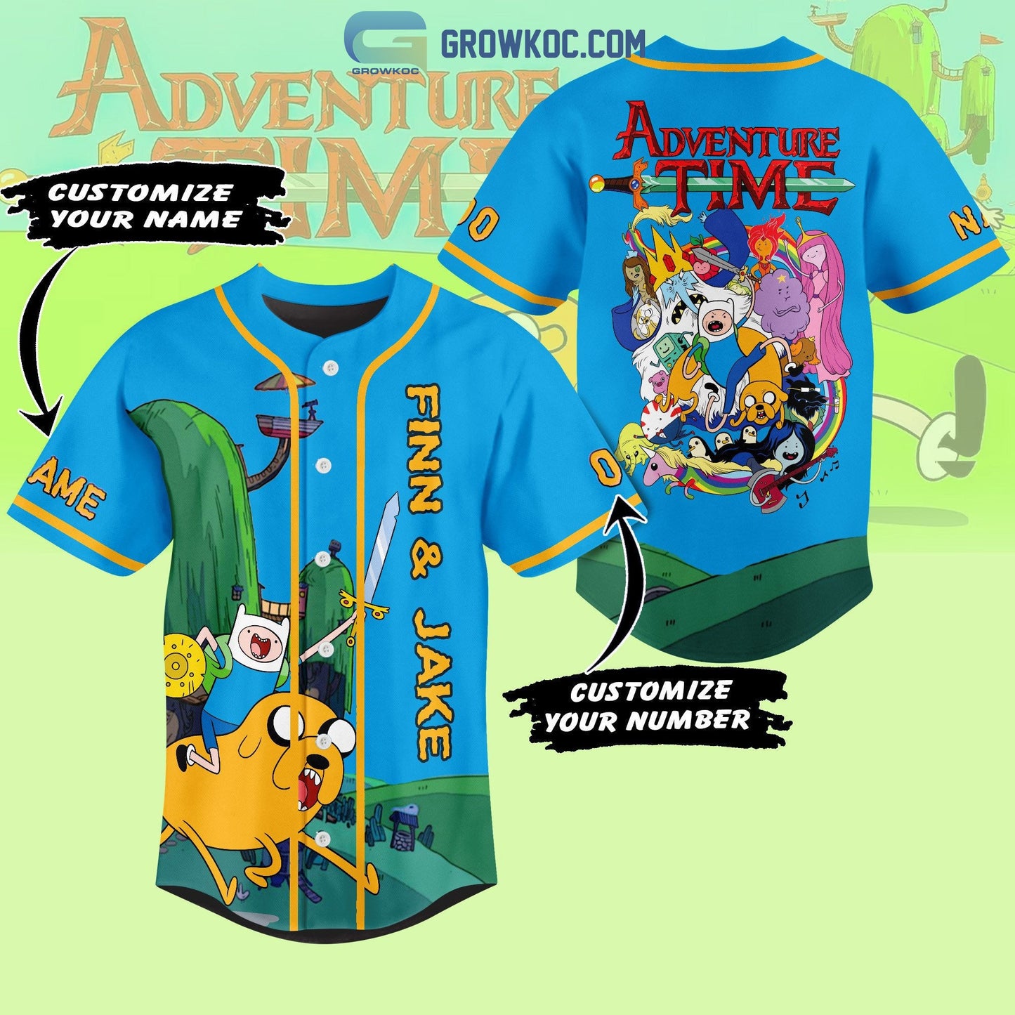 Finn and Jake Adventure Time Personalized Baseball Jersey baseball jersey product view 1